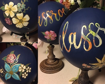 9" Custom Hand Painted Decorative Globes with floral motif