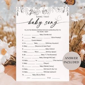 Name That Baby Song Game: Minimalist Wildflower Baby Shower (Editable Canva Template - Digital Download)