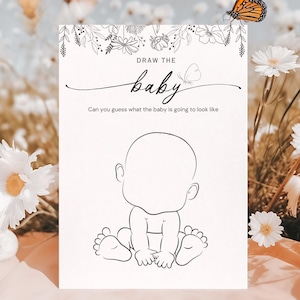 Wildflower Baby Shower Game: Draw the Baby - Editable Template (PDF Download)