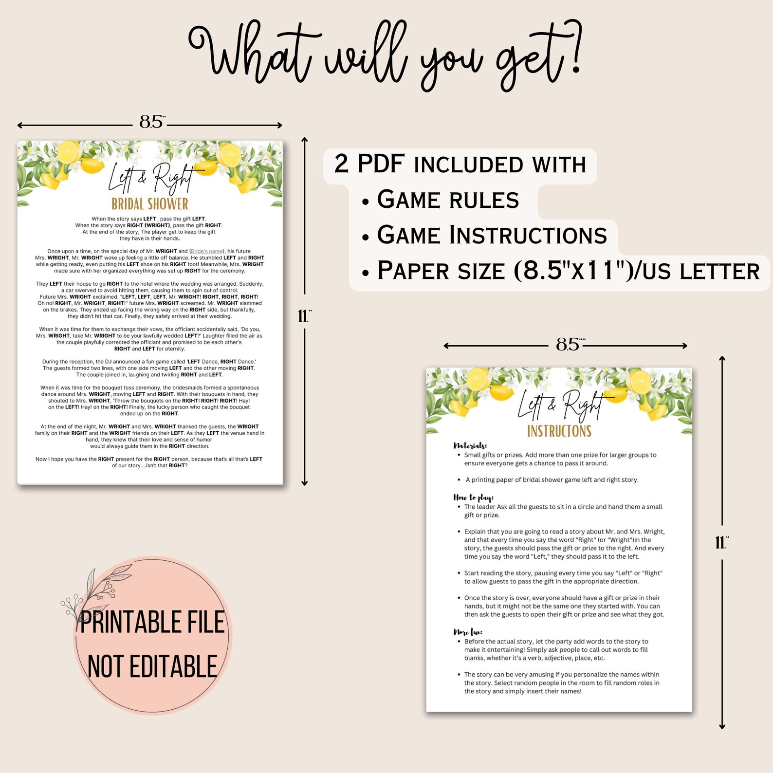 Left Right Bridal Shower Game, Left or Right Game, Bridal Shower Prize