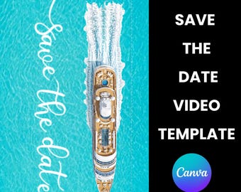 Save the Date Video Template, Cruise Wedding Animation, Beach Wedding Invitation, Editable Canva Evite, Travel Digital Invite