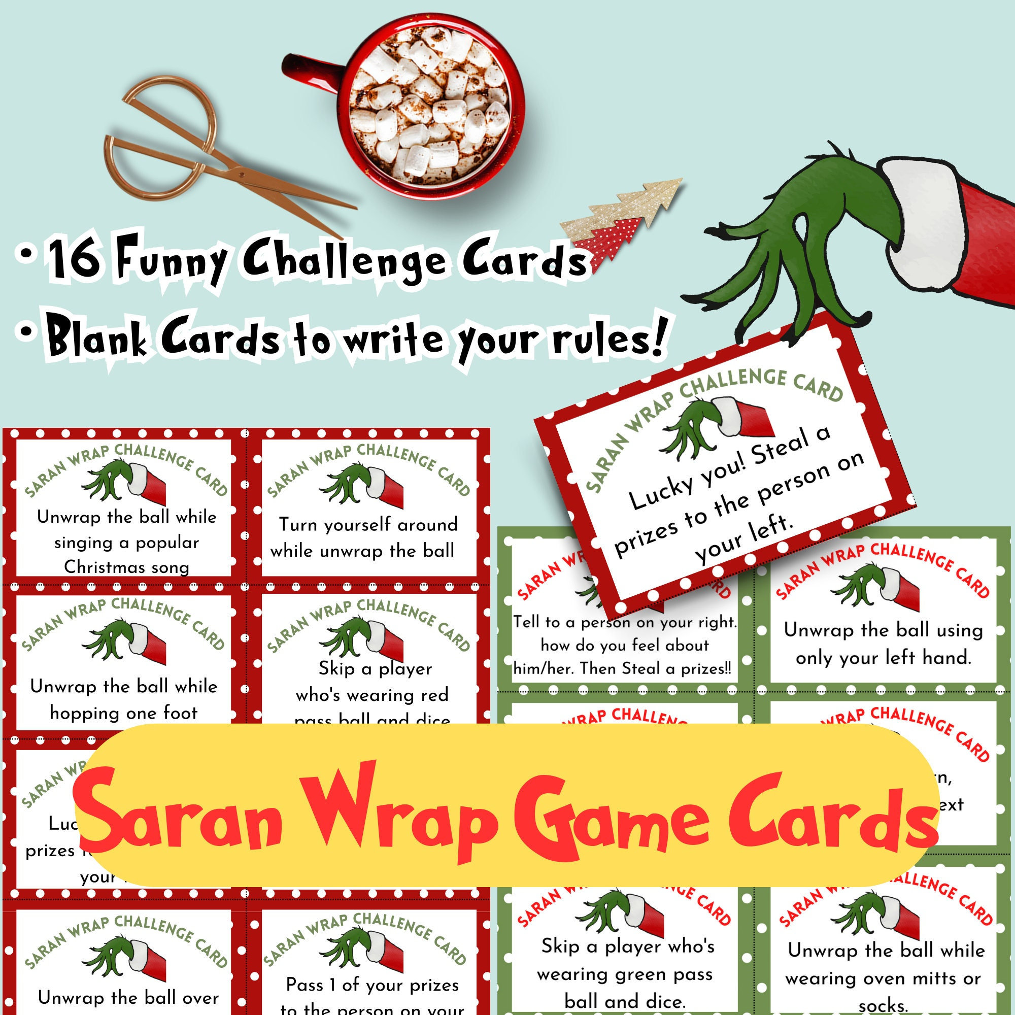 Saran Wrap Ball Game Challenge Cards Printable, Plastic Wrap Game