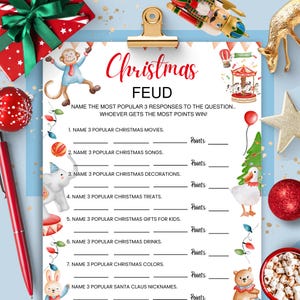 Christmas Feud Game, Christmas Trivia Game, Family Christmas Games, Kids Christmas Party Games Printable, Christmas Activity Kids and Adults