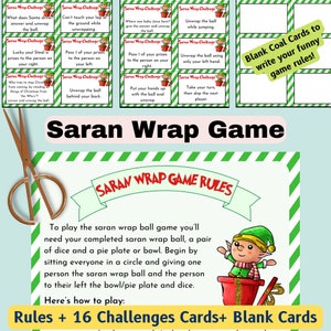 Saran Wrap Ball Game Rules With Challenge Cards Printable, Plastic Wrap Game, Saran Wrap Game Prizes Christmas Game Adults, Kids, Family