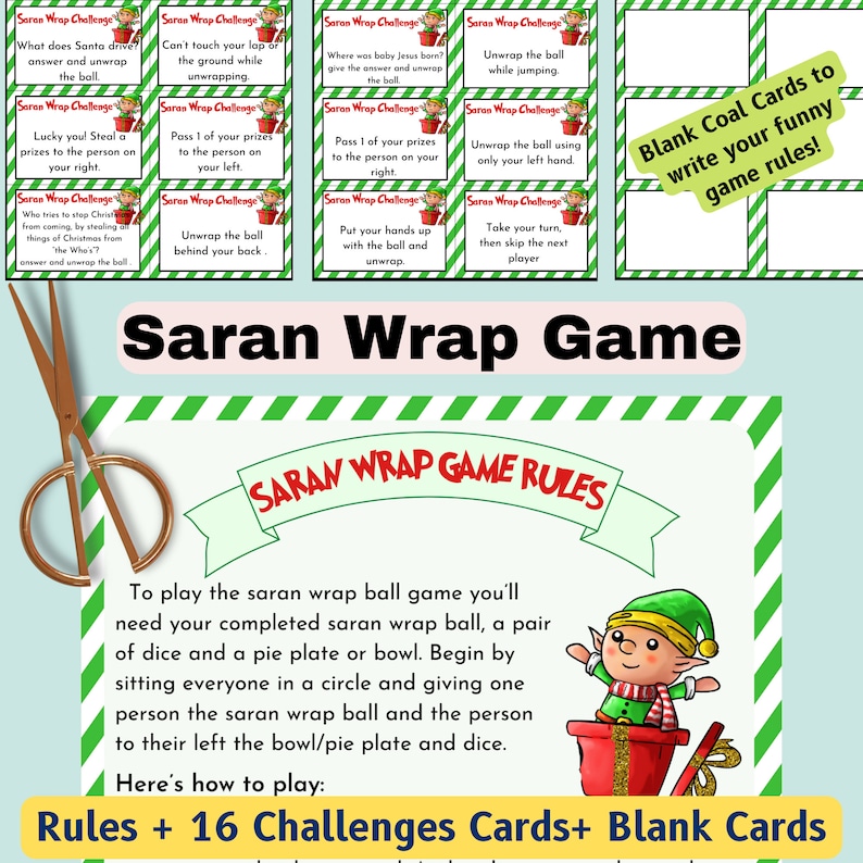 Saran Wrap Ball Game Rules With Challenge Cards Printable, Plastic Wrap
