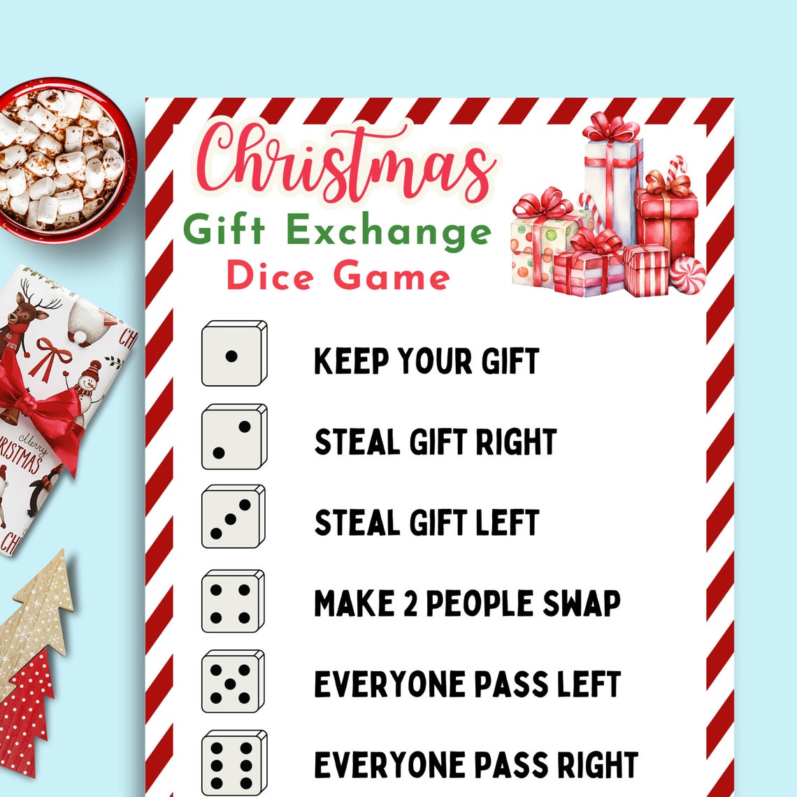 White Elephant Gift Game, Gift Exchange Rules & Dice Game, Christmas ...