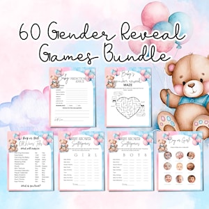 Gender Reveal Games Bundle, Bear Baby Shower Games, Blue or Pink Gender Reveal Party Game Printable, Gender Neutral Ideas, Baby Predictions