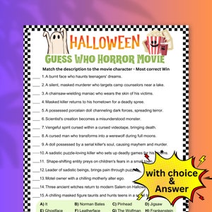Halloween Horror Movie Trivia Game, Halloween Games Printable, Horror Movies Quiz, Questions and Answer, Halloween Trivia for Adults