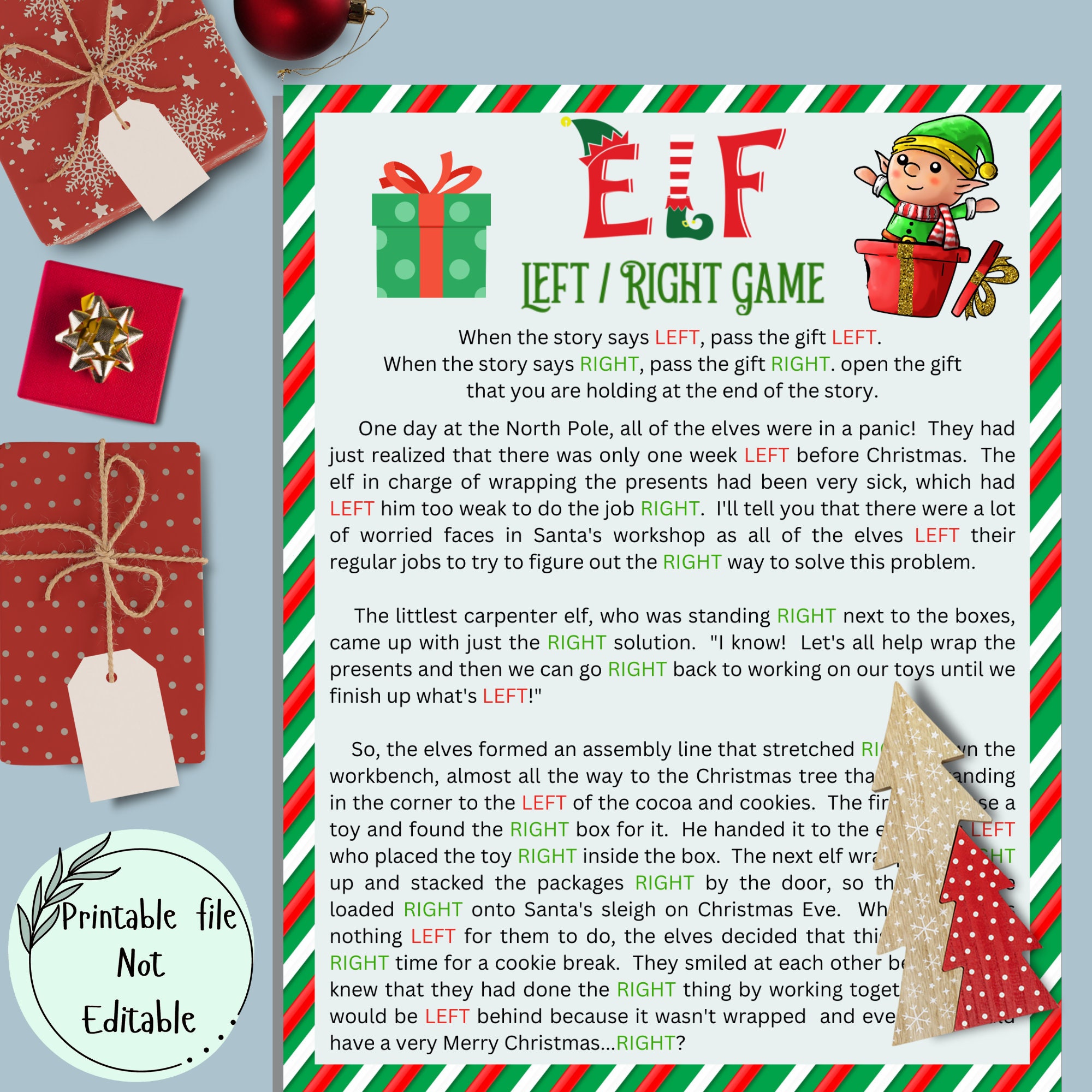 Christmas Left Right Game, Elf Left Right Funny Story Pass the Gift  Exchange Game, Christmas Reunion Party Activity Gift Swap Icebreaker