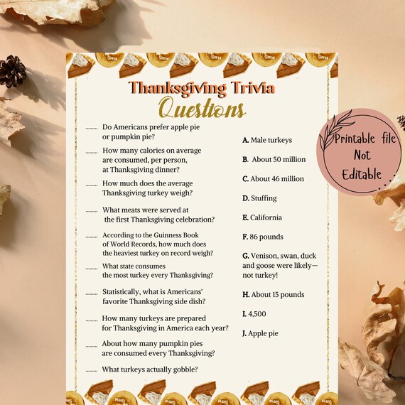 Fact Or Fiction Thanksgiving Answers Quiziz Facts About Thanksgiving Trivia Game Quiz Questions and Answer - Etsy