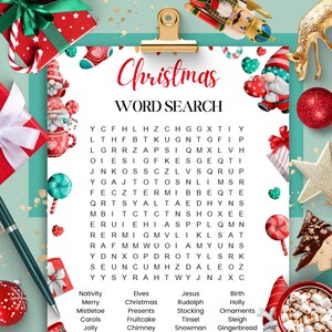 Christmas Word Search Game, Printable Christmas Games Kids, Christmas Activity, Family Christmas Party Games, Fun Holiday Games for Adults