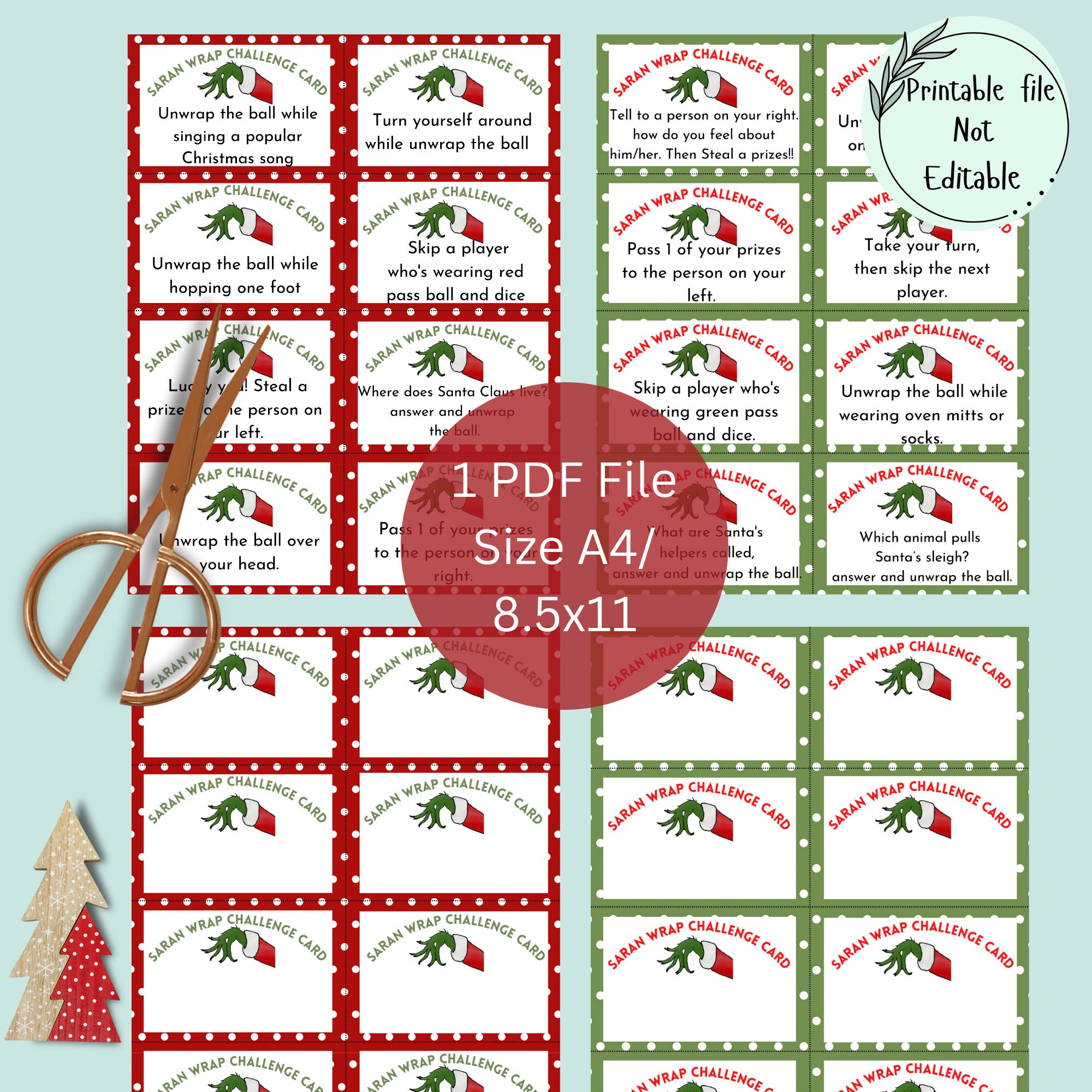 Saran Wrap Ball Game Challenge Cards Printable, Plastic Wrap Game, Saran Wrap Game Prizes