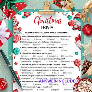 クリスマス雑学ゲーム、答え付き雑学クイズ、大人向けクリスマスゲーム、子供向けクリスマスゲーム、印刷可能なクリスマスパーティーゲーム