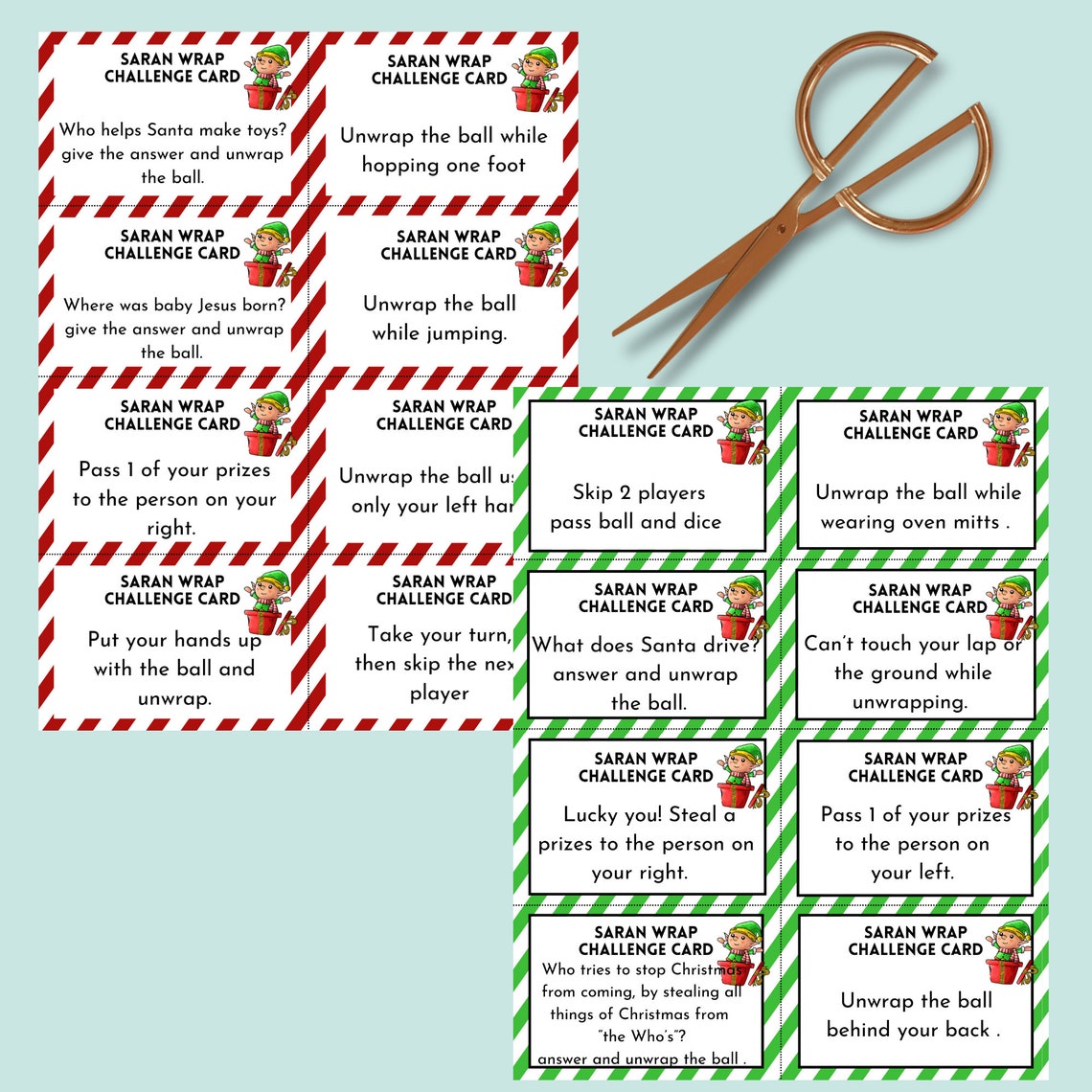 Saran Wrap Ball Game Challenge Cards Printable, Plastic Wrap Game ...