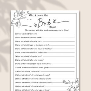 Who Knows the Bride Best Questions How Well Do You Know the - Etsy