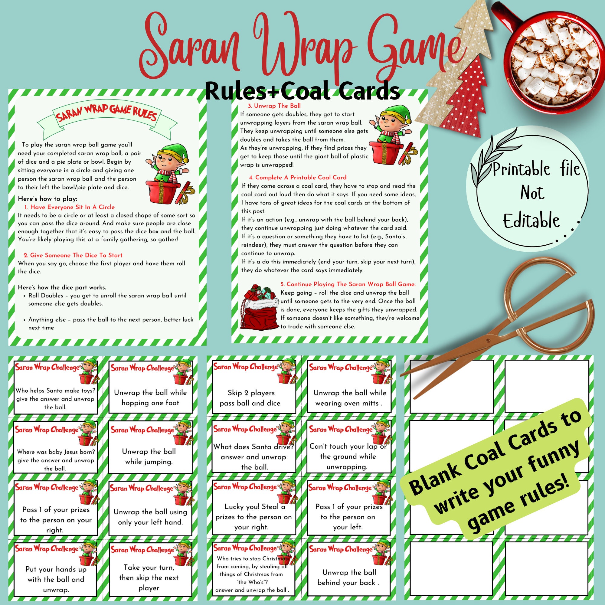 Saran Wrap Ball Game Rules With Challenge Cards Printable, Plastic Wrap