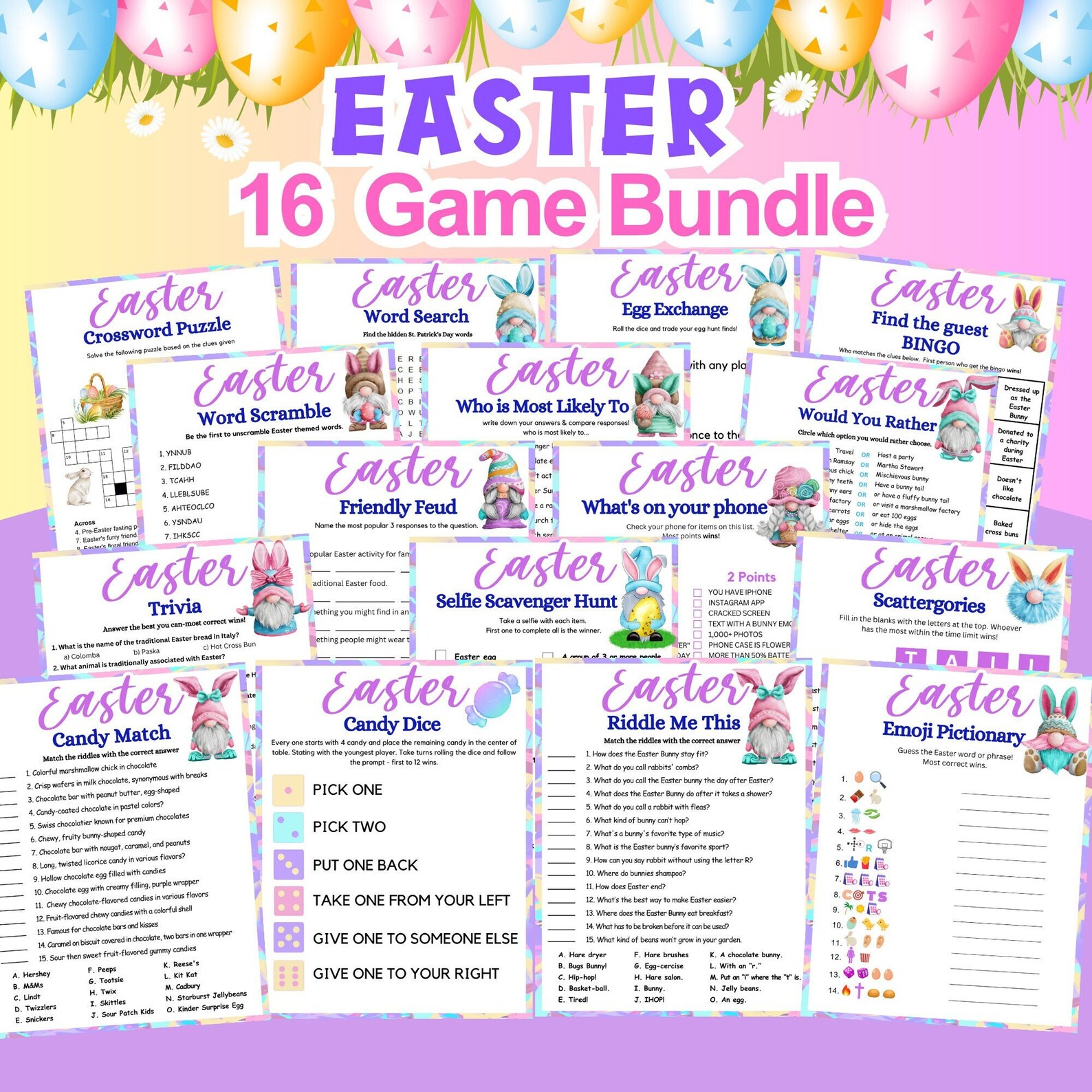 Easter Games Bundle, Easter Printable Games Adults, Easter Trivia Games ...