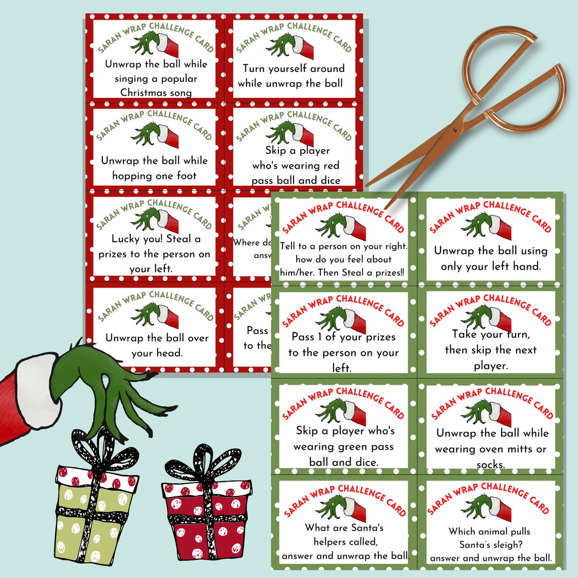 Saran Wrap Ball Game Challenge Cards Printable, Plastic Wrap Game