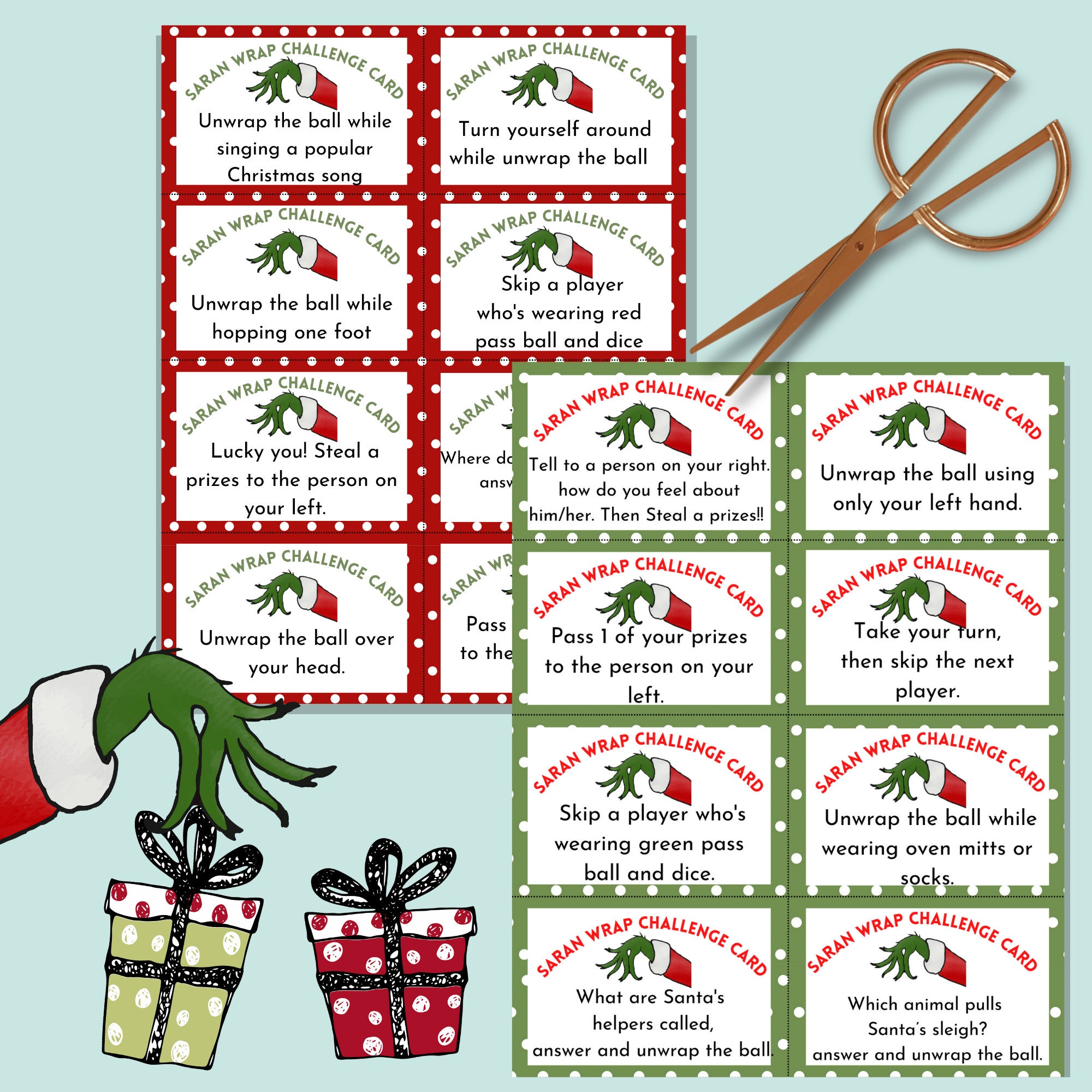 Saran Wrap Ball Game Challenge Cards Printable, Plastic Wrap Game, Saran Wrap Game Prizes ...