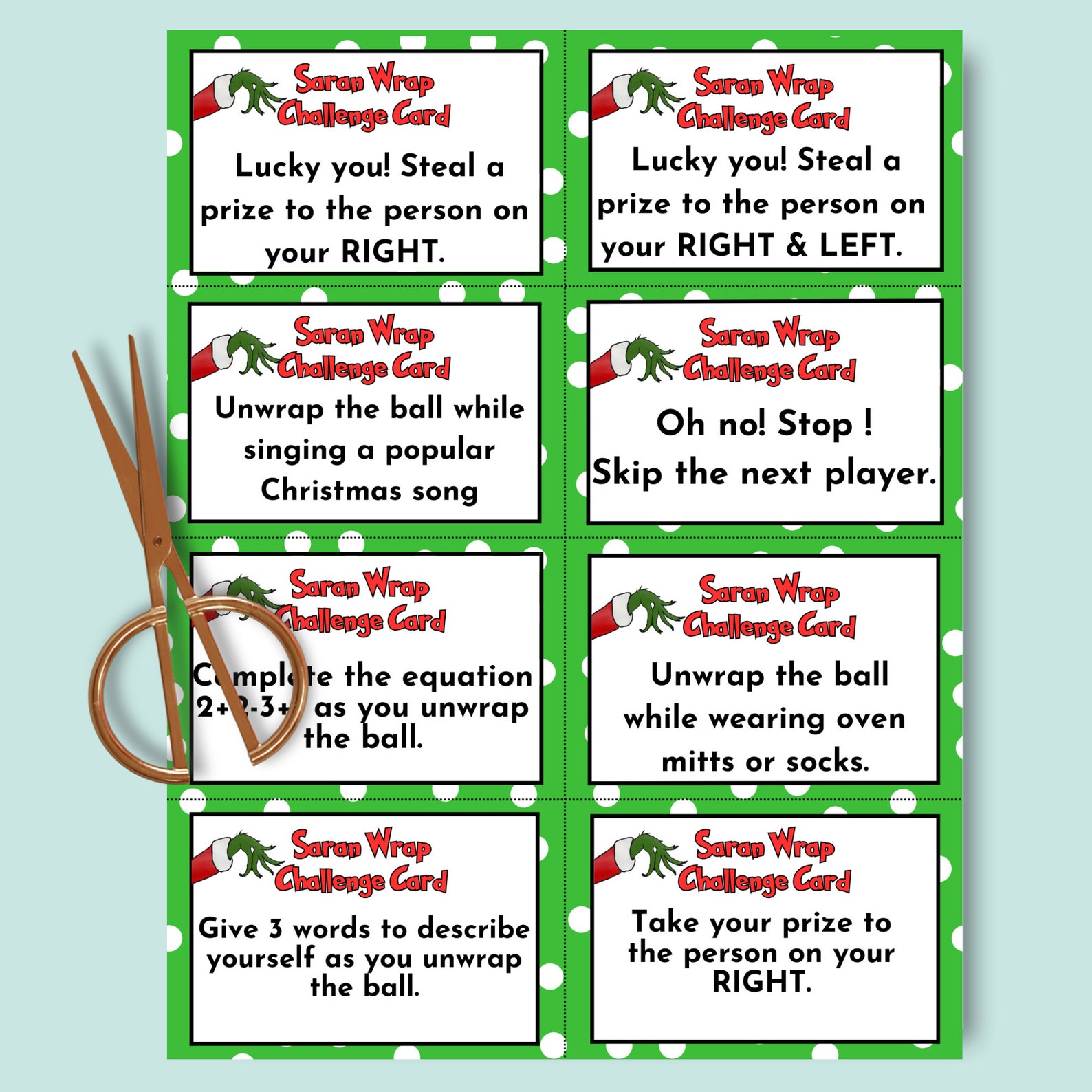 Saran Wrap Game, Saran Wrap Ball Game Rules &amp; Coal Cards, Printable Christmas Games Group Adults ...