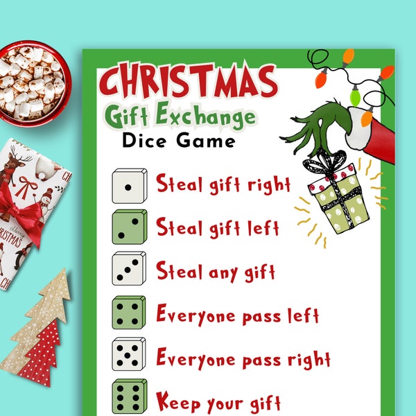 Christmas White Elephant Game, Gift Exchange Dice Game, Printable White Elephant Rules, Pass the Gift Game, Christmas Party Game Large Group