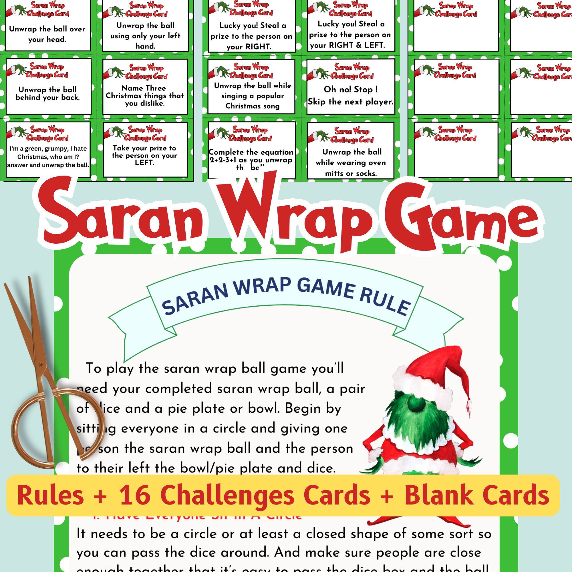 Saran Wrap Game, Saran Wrap Ball Game Rules &amp; Coal Cards, Printable Christmas Games Group Adults ...