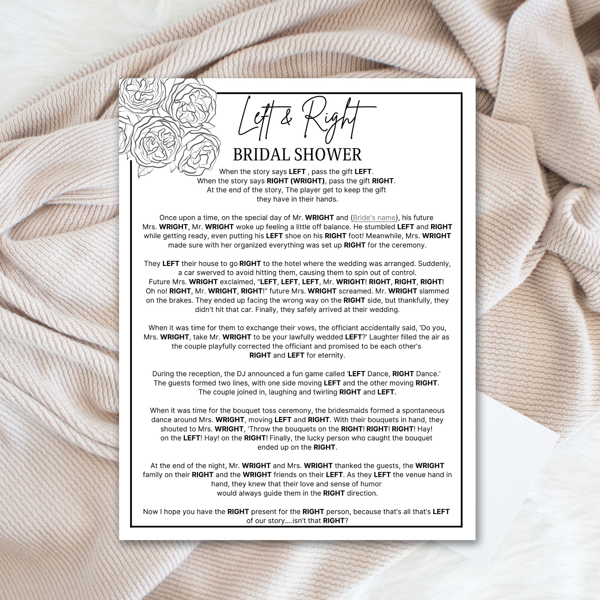 Bridal Shower Prize Game Printable, Pass the Prizes Game PDF, Left Right Game, Pass the Present ...
