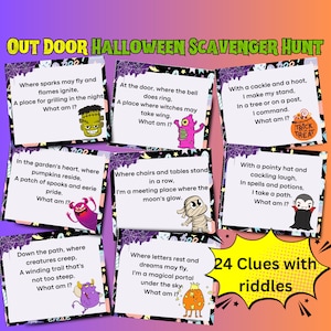 Outside Halloween Scavenger Hunt Clues for Older Kids, Spooky Treasure Hunt Tweens, Halloween Printable Games, Halloween Activity Party Game
