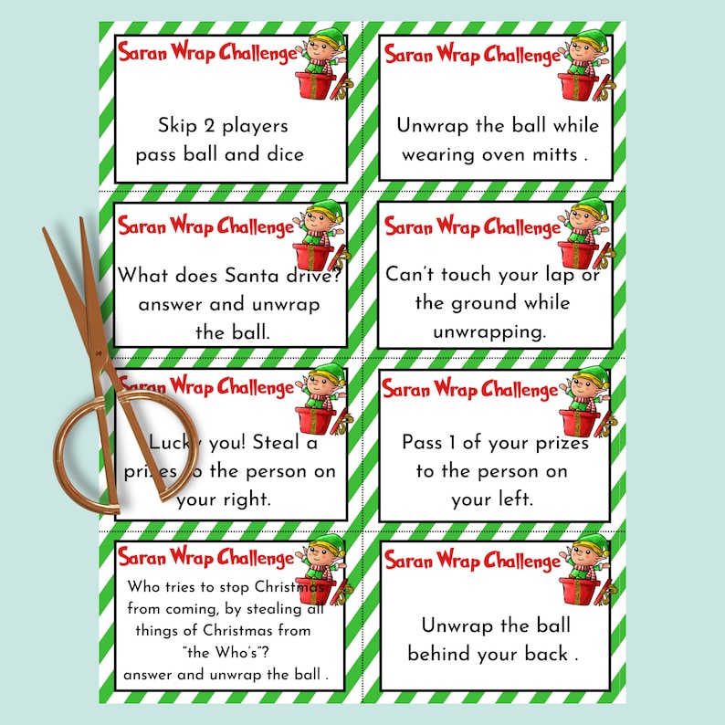 Saran Wrap Ball Game Rules With Challenge Cards Printable, Plastic Wrap