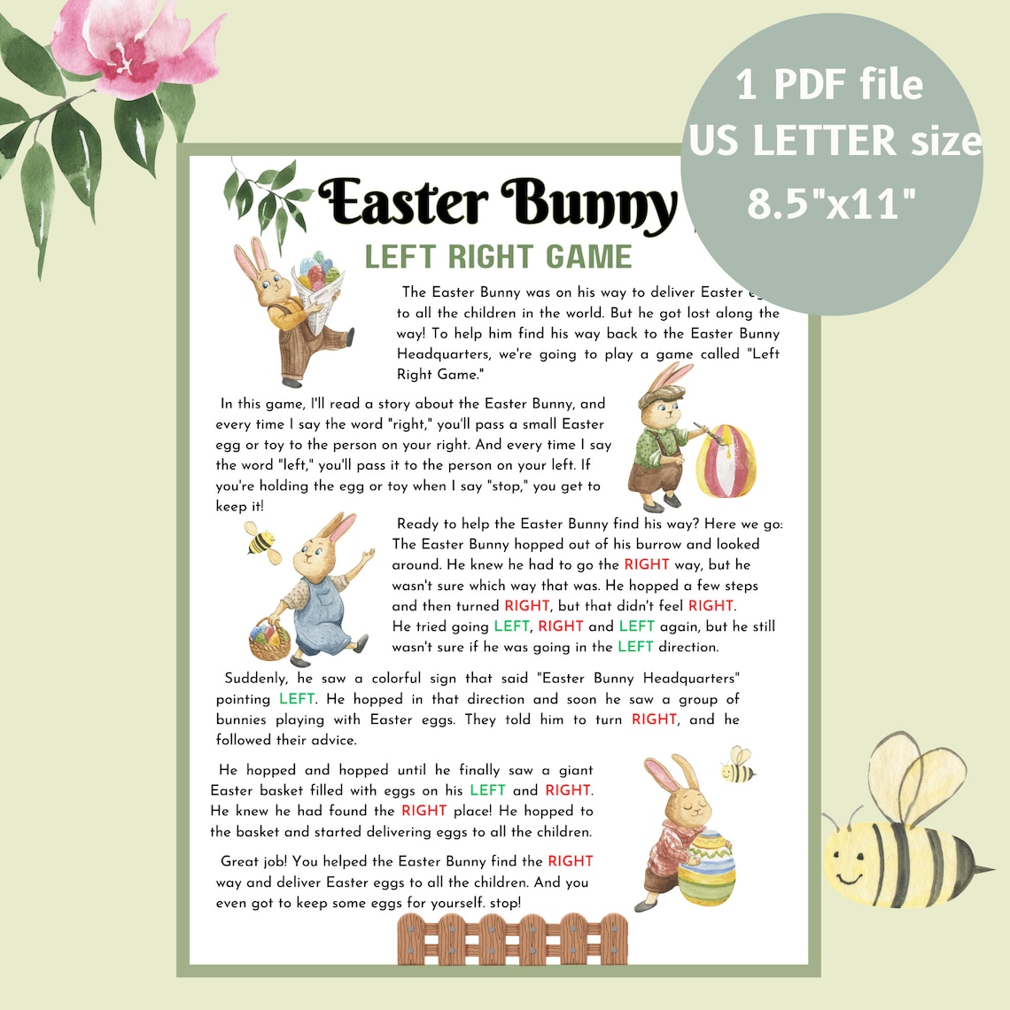 Easter Left Right Game Free Printable