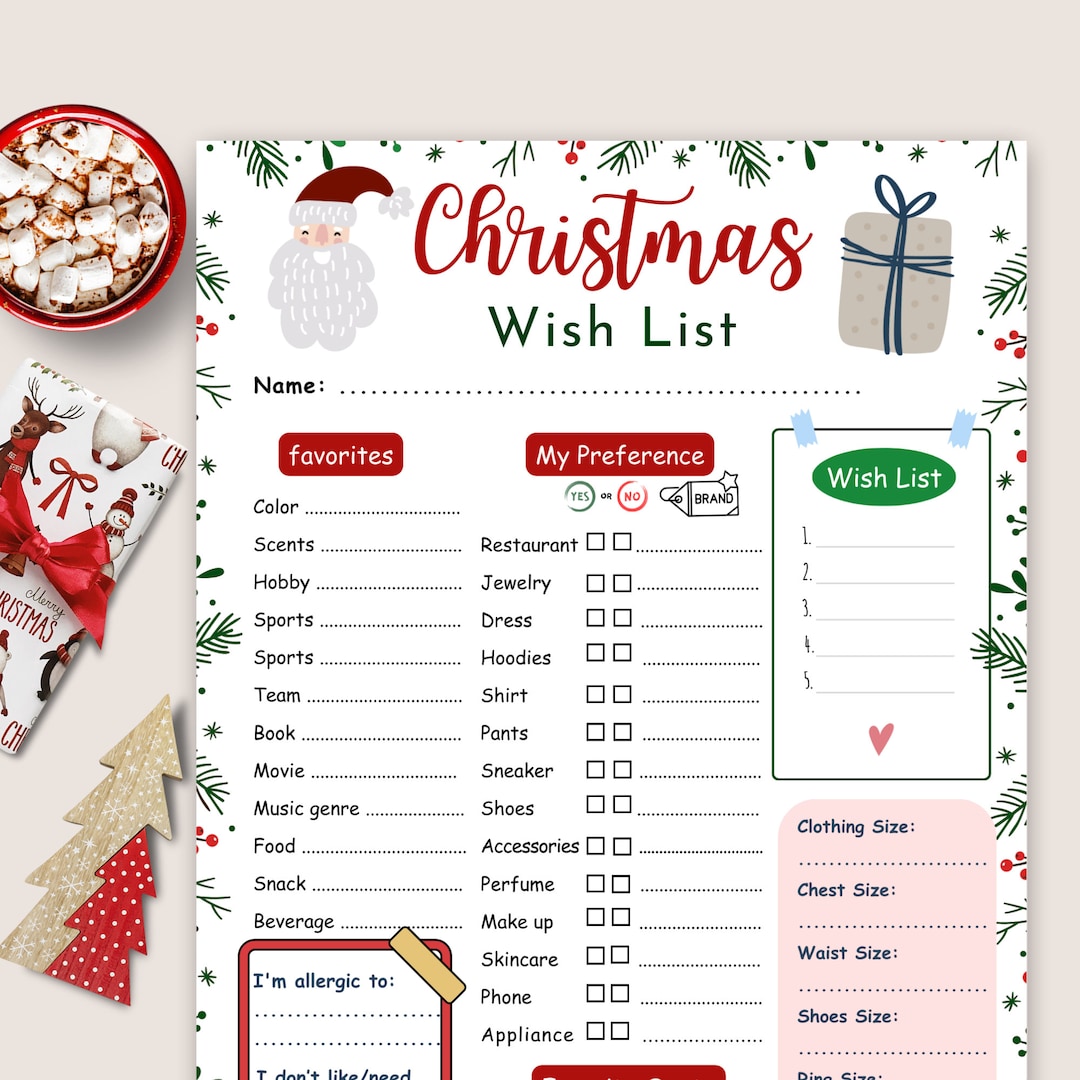 Printable Christmas Wish List Adults Christmas List Template - Etsy UK