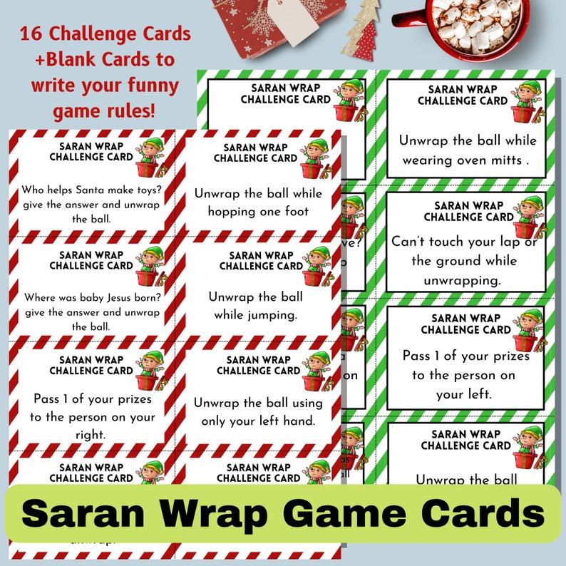Saran Wrap Ball Game Challenge Cards Printable Plastic Wrap - Etsy