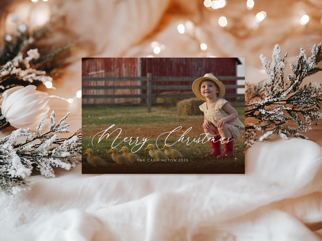rustic christmas card template, boho christmas photo collage