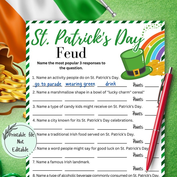 St Patrick's Day Survey Questions Game, Printable St Patrick's Day Board Game, St Patty's Day Party Games, Team Building Activities, Office