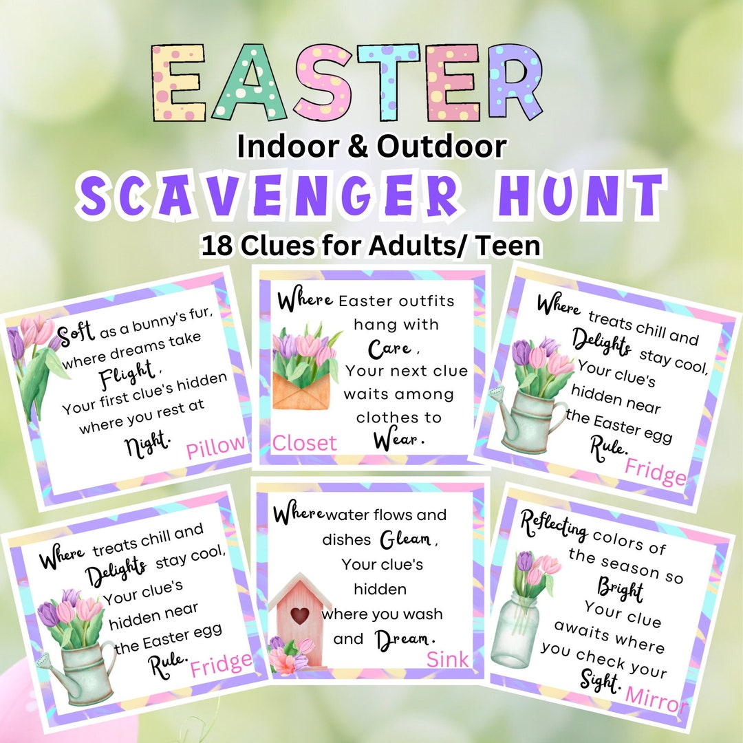 Easter Scavenger Hunt for Adults, Easter Treasure Hunt Teen, Easter Hunt Clues Adults, Indoor