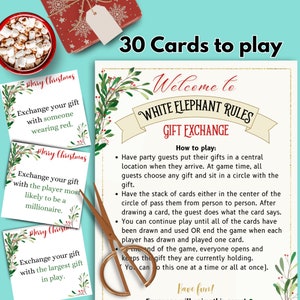 Jeu cadeau éléphant blanc, Règles du jeu d'échange de cadeaux, Règle éléphant blanc et cartes, Jeu Passe-cadeau, Jeu de Noël à imprimer Famille, Groupe
