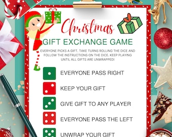 Jogo de Troca de Presentes de Natal, Jogos de Dados de Natal, Jogos Divertidos de Natal para Grupos de Adultos, Jogo de Natal para Crianças, Jogo de Festa de Natal para Imprimir