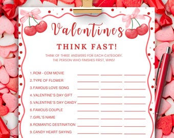 Valentines Think Fast Game, Valentines Day Games Adults, Valentines Games Work, Valentine Party Game Church, Valentine Ladies Game Printable