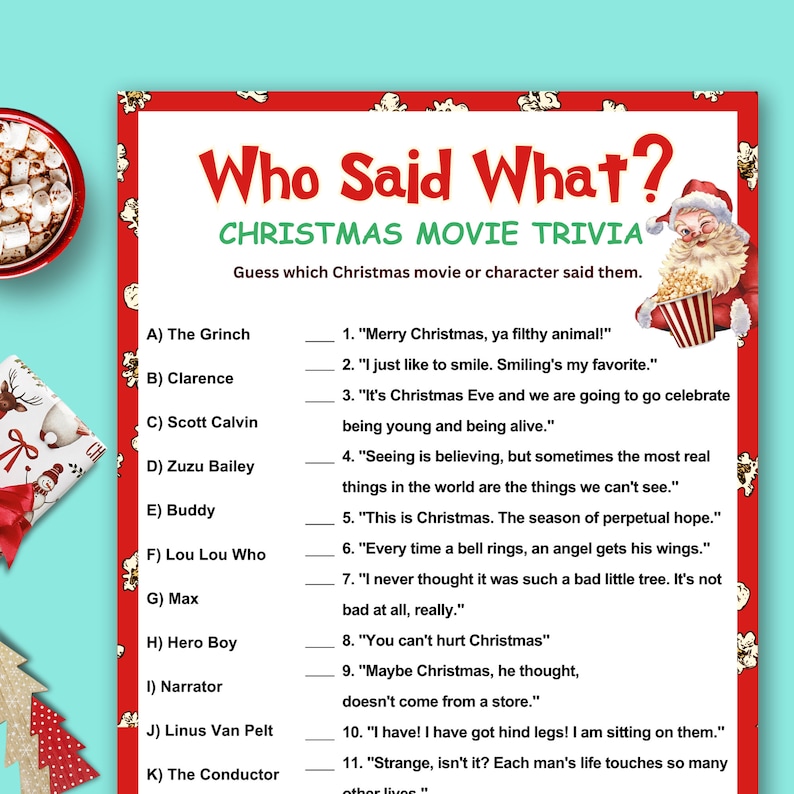 Christmas Movie Trivia Game, Christmas Movie Questions With Answer