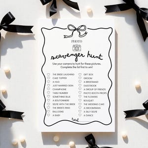 Wedding Photo Scavenger Hunt, Bow Bridal Shower Games Template, Bachelorette Games Printable, Editable Wedding Games for Reception or Guests