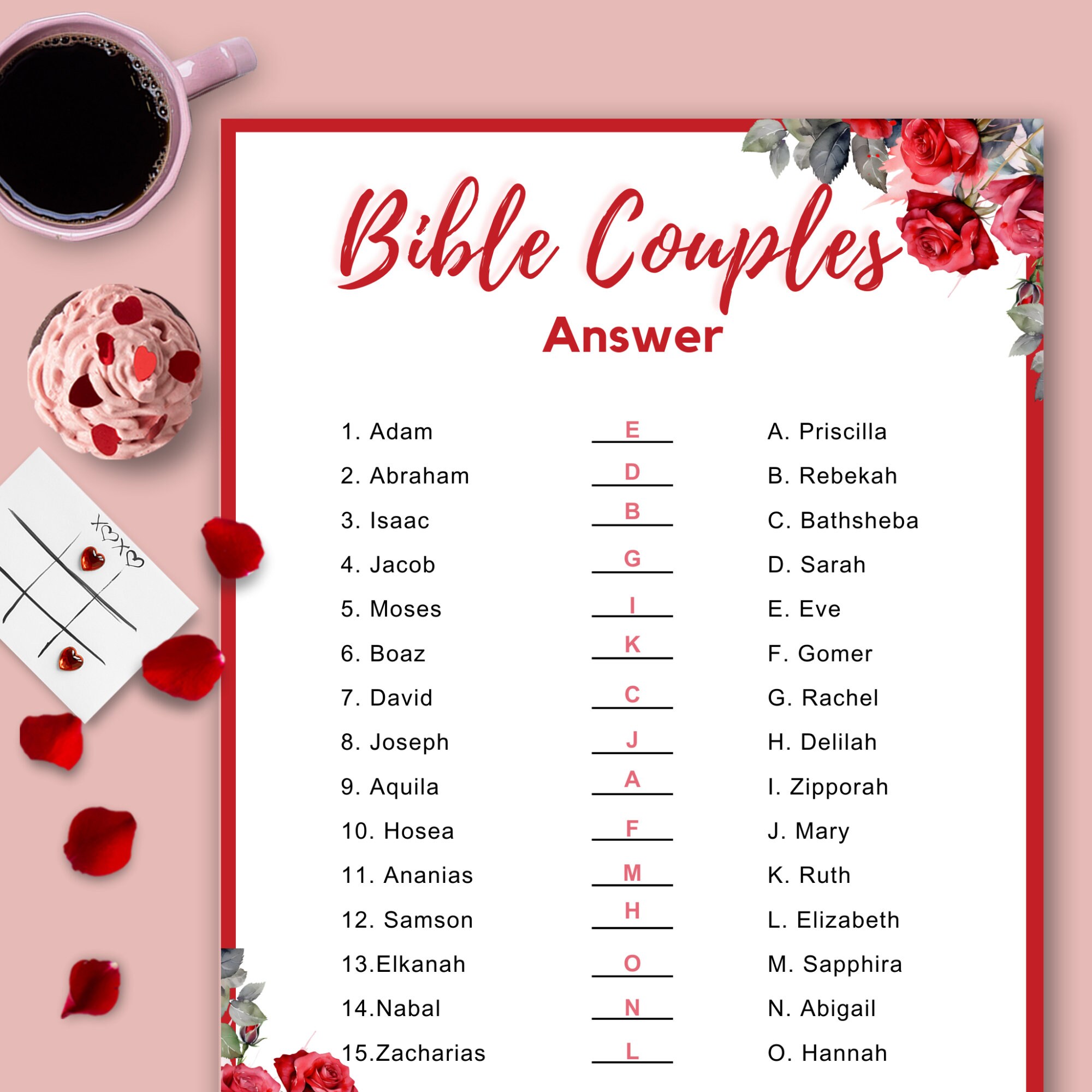 Bible Couples Match Game, Valentines Games Church, Valentines Printable ...
