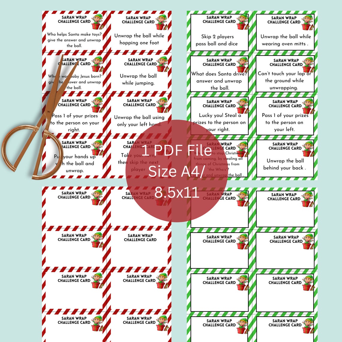Saran Wrap Ball Game Challenge Cards Printable, Plastic Wrap Game ...
