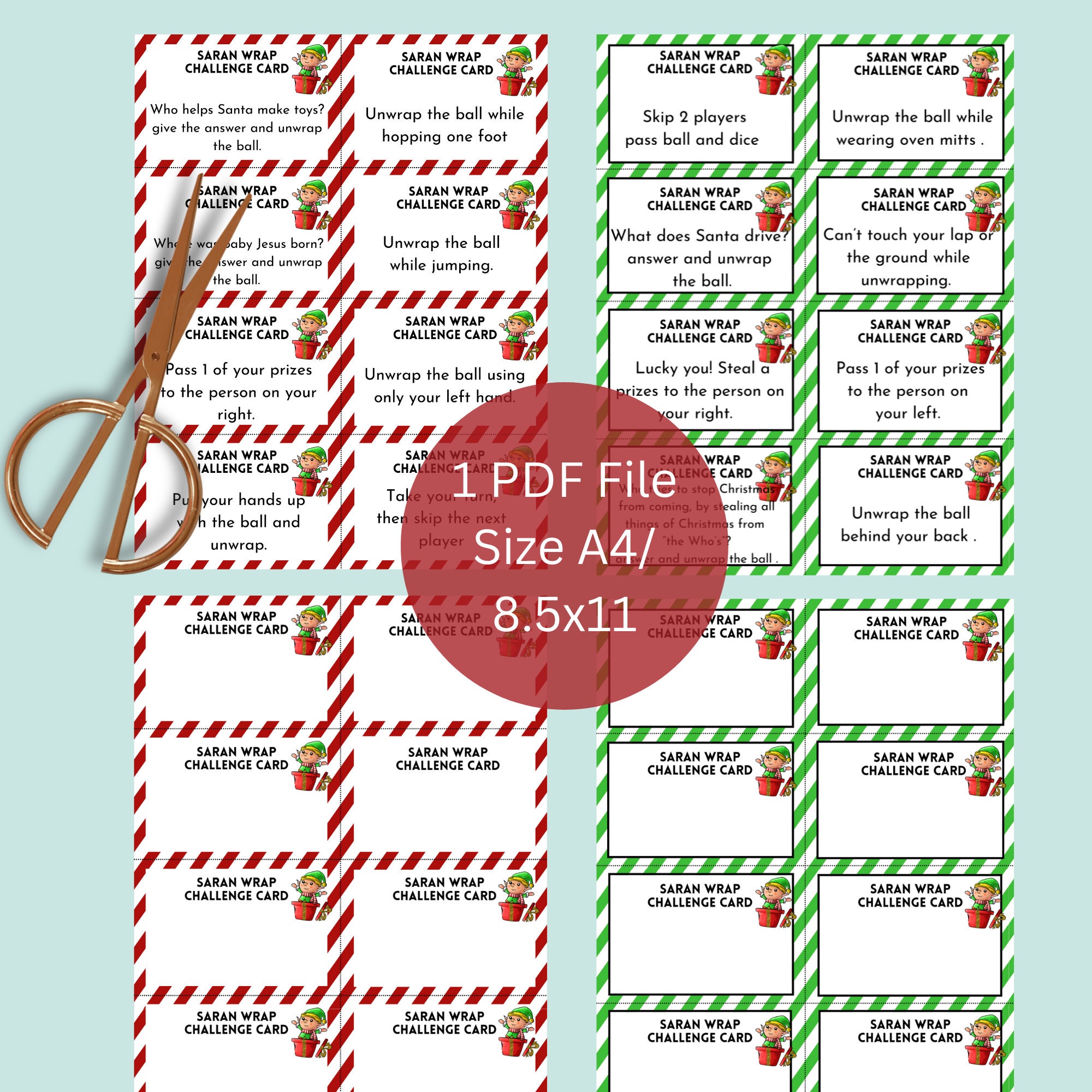 Saran Wrap Ball Game Challenge Cards Printable, Plastic Wrap Game, Saran Wrap Game Prize ...