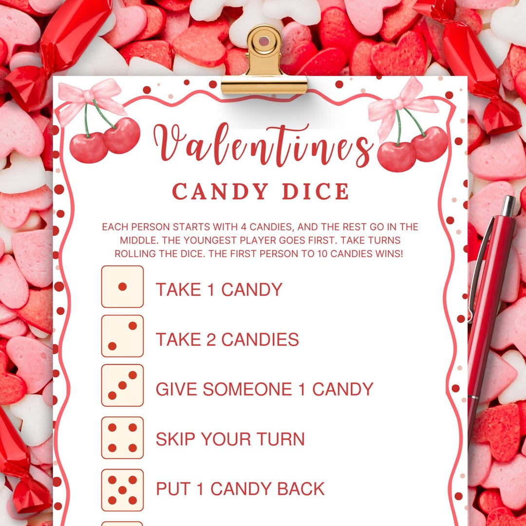 Valentines Candy Dice Game, Valentines Day Games Kids, Valentines Games ...