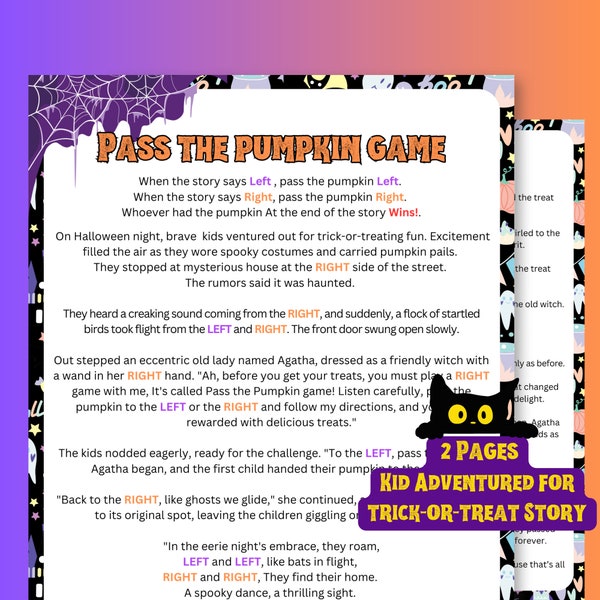 Pass the Pumpkin Game, Printable Halloween Game, Halloween Left Right Story Game, Halloween Activity, Halloween Party Game for Kids & Adults