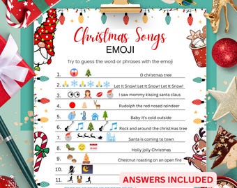 Jeu d'emojis sur les chansons de Noël, jeu de questions-réponses de Noël à imprimer, jeux pour une fête de Noël, activités et jeux de Noël, jeu de Noël en famille