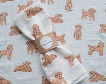 Baby Burp Cloth Cavapoo / Cockapoo Dog Muslin Square or Swaddle by Doreen and Ada