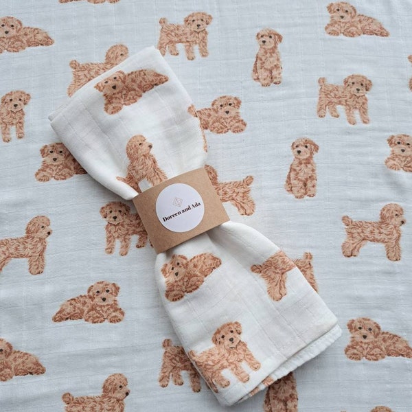 Baby Burp Cloth Cavapoo / Cockapoo Dog Muslin Square or Swaddle by Doreen and Ada