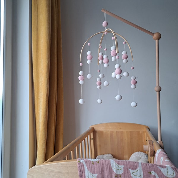 Pink and White Pom Pom Cot Mobile Bed Bell by Doreen and Ada
