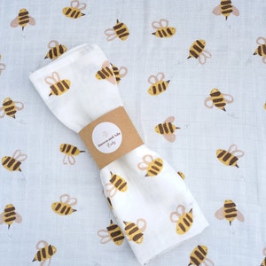 Baby Burp Cloth Bee Muslin Square by Doreen and Ada | New Mum Gift